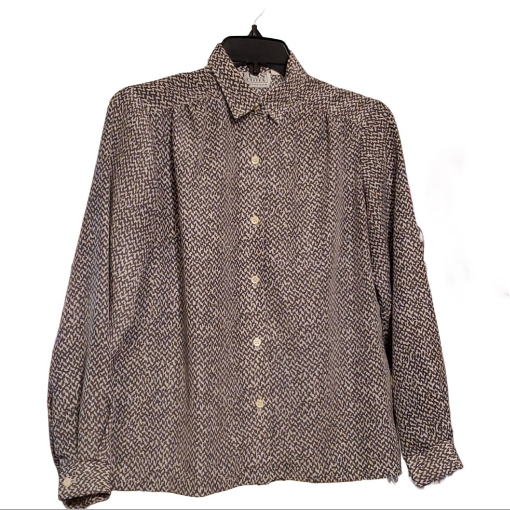 Vintage Gray and White Blouse - Petite Small